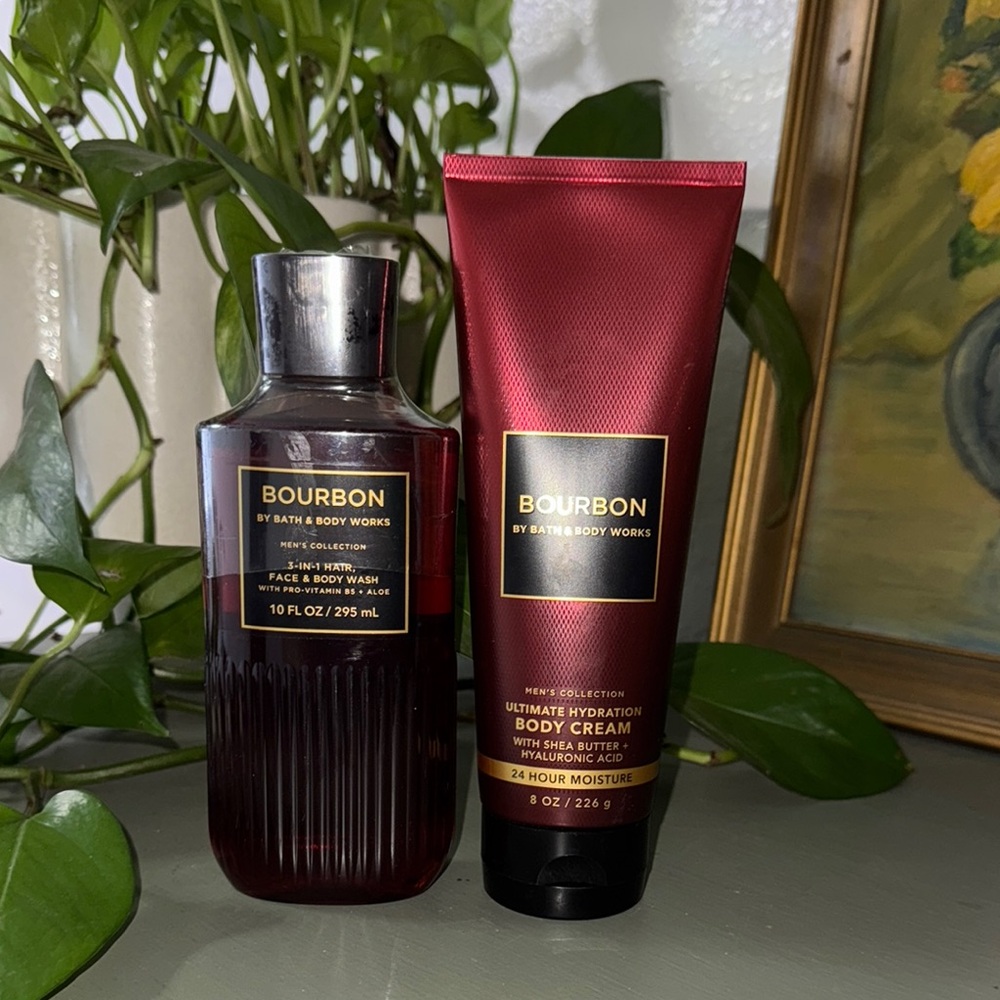 Bath & Body Works Bourbon Men's Body Wash and Cream Set - Black and Red